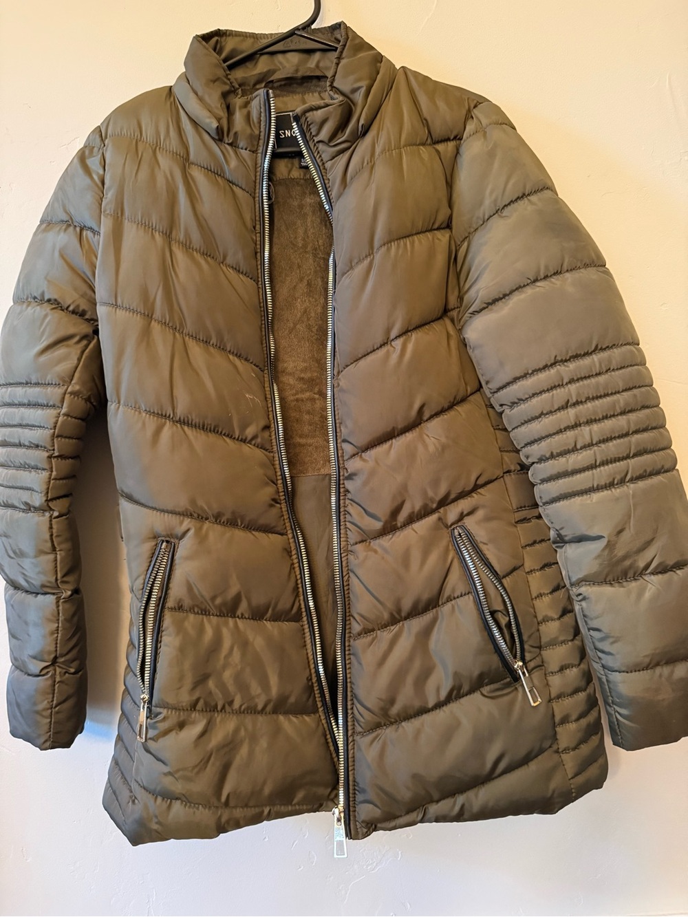 Snobbish Collection Olive Green Quilted Puffer Jacket Fleece Lined [small]